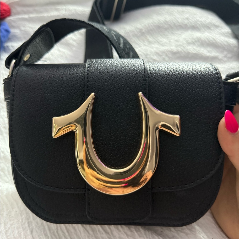 True Religion Black Crossbody Bag with Gold Accent